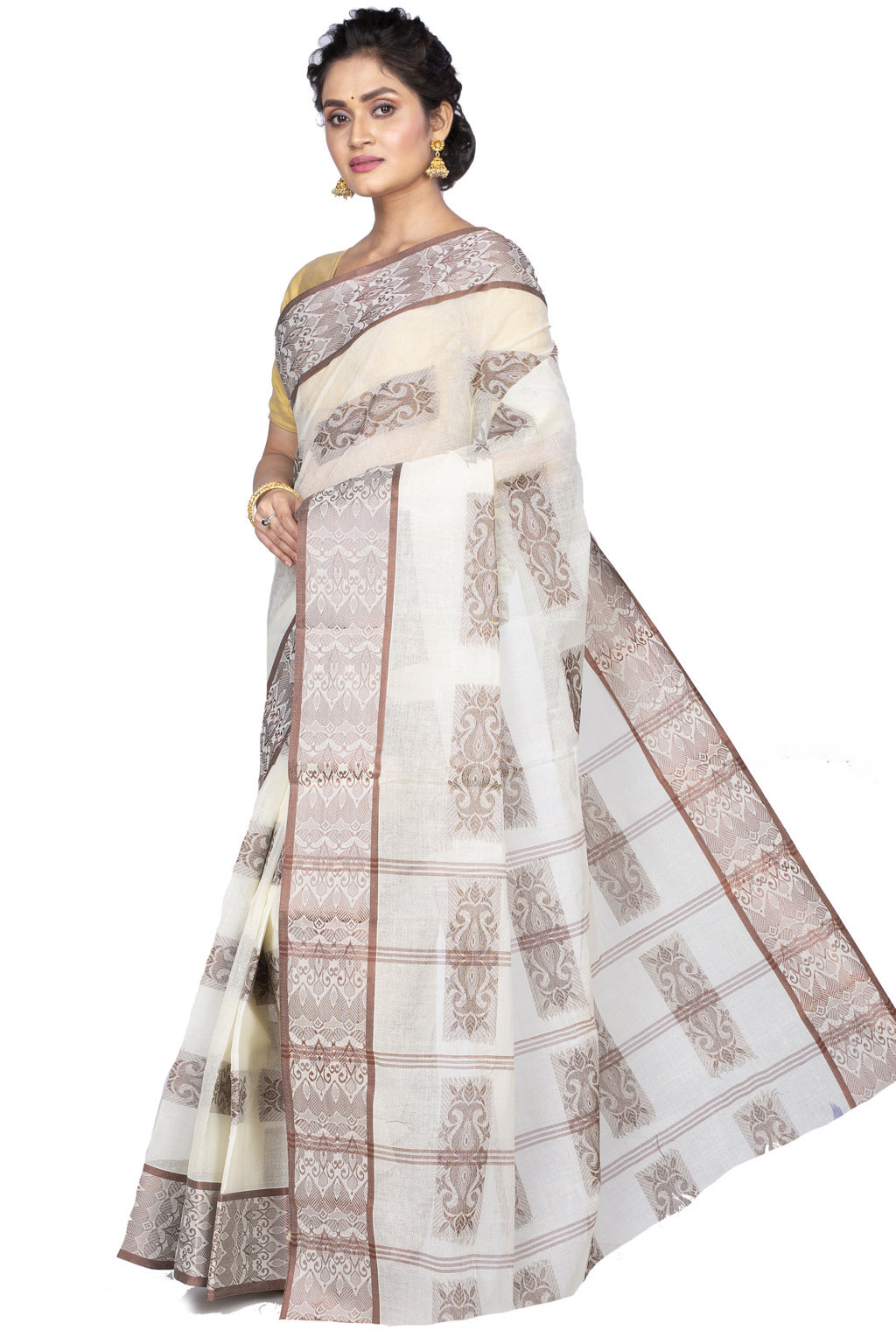 Off-White Pure Cotton Strip Suparna Tant Saree (163)